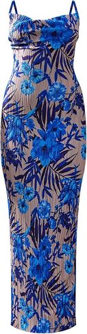 Cowl Neck Printed Plisse Maxi Dress Sleeveless Tank Dress Summer Beach Dresses (US, Alpha, Small, Regular, Regular, 4) in Saudi Arabia