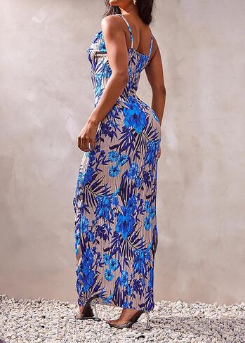 Cowl Neck Printed Plisse Maxi Dress Sleeveless Tank Dress Summer Beach Dresses (US, Alpha, Small, Regular, Regular, 4) in Saudi Arabia
