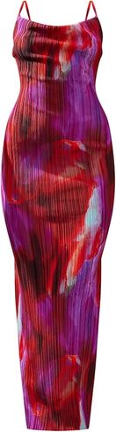 Cowl Neck Printed Plisse Maxi Dress Sleeveless Tank Dress Summer Beach Dresses (US, Alpha, Small, Regular, Regular, 4) in Saudi Arabia