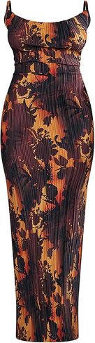 Cowl Neck Printed Plisse Maxi Dress Sleeveless Tank Dress Summer Beach Dresses (US, Alpha, Small, Regular, Regular, 4) in Saudi Arabia