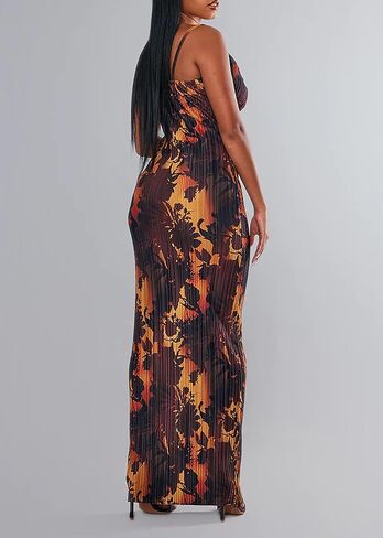 Cowl Neck Printed Plisse Maxi Dress Sleeveless Tank Dress Summer Beach Dresses (US, Alpha, Small, Regular, Regular, 4) in Saudi Arabia