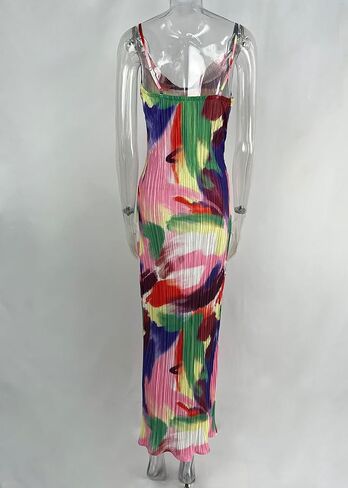 Cowl Neck Printed Plisse Maxi Dress Sleeveless Tank Dress Summer Beach Dresses (US, Alpha, Small, Regular, Regular, 4) in Saudi Arabia