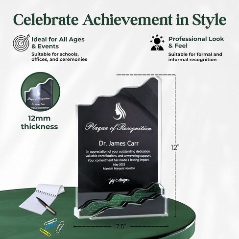 Summit of Recognition - Unique Acrylic Trophy, Customizable Plaque, Crystal-Clear Award, UV Printed, Laser-Cut Edge, Multiple Background Styles, Made in USA (12-inch) in Kuwait