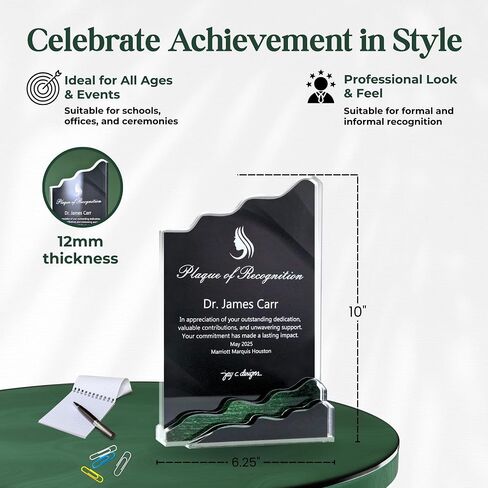 Summit of Recognition - Unique Acrylic Trophy, Customizable Plaque, Crystal-Clear Award, UV Printed, Laser-Cut Edge, Multiple Background Styles, Made in USA (12-inch) in Kuwait