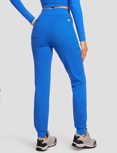 POPVIOLET High Waisted Jogger Medical Scrub Pants Women - 7 Pockets Stretch Knit Drawstring Yoga Waistband Slim Fit Pants in Kuwait