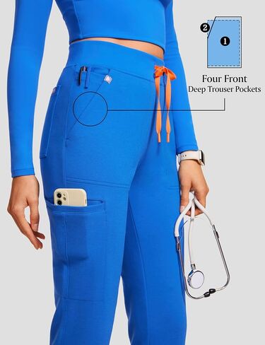 POPVIOLET High Waisted Jogger Medical Scrub Pants Women - 7 Pockets Stretch Knit Drawstring Yoga Waistband Slim Fit Pants in Kuwait