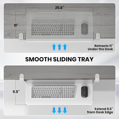 Keyboard Tray Under Desk, Pull Out Keyboard & Mouse Tray with Adjustable C-clamp, 25.6(31.5 Including Clamps) x 11.8 Inch Slide Out Computer Keyboard Drawer Mouse Tray for Typing,White in Kuwait