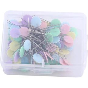 100Pcs Flower Head Pins Colorful Quilting Pin Box with Flower Bow tie Button Heads for Sewing Making DIY Project(Flower 2)