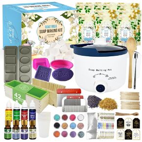 PIUH Goat Milk Soap Making Kit with Soap Melter for Adults, DIY Soap Making Supplies Kit with Natural Goats Milk Soap Base, Soap Melting Pot and Complete Supplies for Making Soaps, Craft Kit for Gift