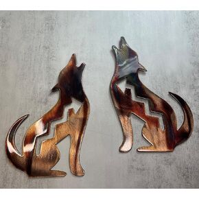 Arizona Howling Coyote Wall Art - 16" - Copper Mirrored Pair