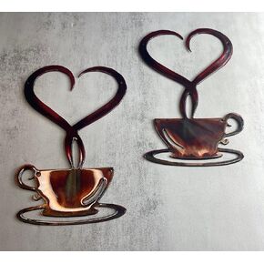 Steamed with Love Coffee Cup Copper and Bronzed Red Mirrored Pair 9 3/4" x 6 1/2" ea