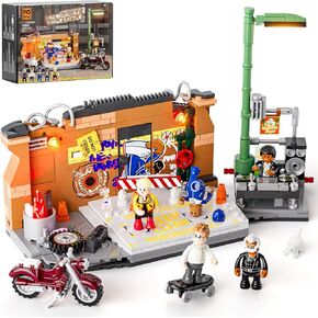 FUNWHOLE Underground Dance Battle Lighting Building Bricks Set - Street Fusion City Town Compatible with Music Club F9068 LED Light Multi-Form Modular Collection Kit 429 Pcs for Street Culture Lovers
