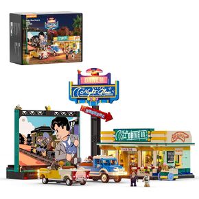 City Drive-in Theater Lighting-Building-Bricks-Set - Road Trip Night Glow Car Cinema Modular Collection LED Light Building Set 1760 Pcs for Adults, Teen and Travelling Enthusiasts