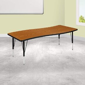 EMMA + OLIVER 26" W x 60" L Rectangular Wave Flexible Collaborative Grey Kids Adjustable Activity Table