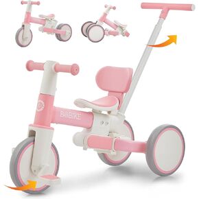 5-in-1 Tricycle for Toddlers 18 Months to 5 Years Old, Toddler Bike, Kids Tricycle with Push Handle and Backrest, Toddler Balance Bike with Easy Assembly for Boys and Girls. (Purple)