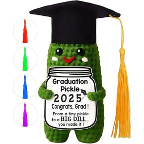 2025 Graduation Gift Cute Funny Handmade Crochet Pickle- Unique Grad for High School and College Graduates with 5 Color Tassels