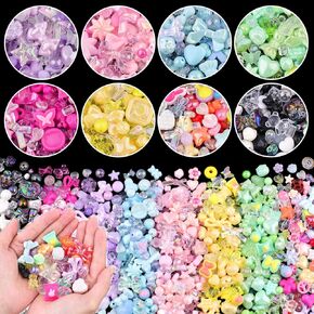 Assorted 180-240PCS Acrylic Beads for Bracelet Making, Flower Bow Butterfly Candy GummyBear Aesthetic Bracelet Charms,Cute Beads for Jewelry Making DIY Necklace Keychain Phone Charm