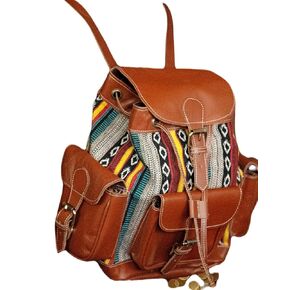 Southwest Design Leather & Woven Cotton Backpack Purse