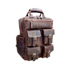Leather Backpack Rustic brown cowhide leather laptop bag Hiking backpack Hipster Backpack College Backpack for Men Vintage brown laptop bag 18 Inch Laptop bag Leather Rucksack (Large)