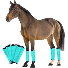 FOXLVDA Horse Fly Boots - Fly Boots for Horses Set of 4, Comfortable Horse Leggings, Mesh Material Design with Metal Support Bars, Equine Boots for Reduces Stomping & Leg Fatigue (Green, Large)