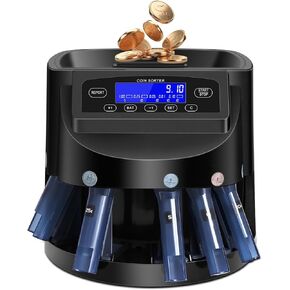 Coin Counter and USD Coin Sorter with LCD Display, Automatic Change Counter for 1￠ 5￠ 10￠ 25￠ $1, 270 Coins/min, 300-Coin Capacity, Coin Sorter and Wrapper Machine for Fast & Accurate Sorting