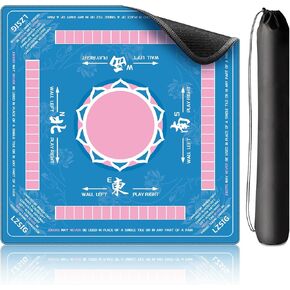 LZSIG Mahjong Mat with Rules, 33"×33" Anti-Slip Portable American Mahjong Table Mat with Carry Bag, Odorless, No Creases, Noise Reduction Rubber Board Game Pad, Gift (Blue)