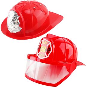 2 Pcs Kids Fire Hat Red Firefighter Hat Plastic Fireman Helmet Costume Accessory for Firefighter Cosplay Dress Up Party Favors