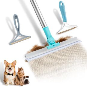 Carpet Rake for Pet Hair Removal(3 Pack), Dog Cat Fur Remover Rubber Scraper Broom, Lint Remover Cleaner Tools, Reusable Pet Hair Remover, 52.7" Adjustable Carpet Rake for Rug, Mat, Couch, Furniture