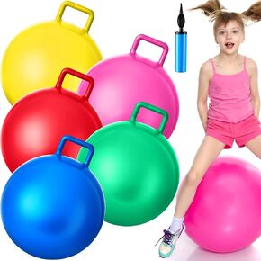Lewtemi 5 Pcs Hopper Ball Outdoor Games Jumping Hopping Inflatable Bouncing Ball with Handle and Air Pump for Adults Sport Field Playground Exercise Obstacle Course(22 Inch)