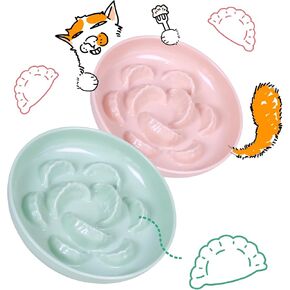 2 Pcs Unbreakable Slow Feeder Bowl for Cats and Small Dogs - Melamine Puzzle Cat Food Dish - Pet Feeder for Wet & Dry Food- Dishwasher Safe & Non Slip Design - 6.3''W x 1.2''H - 7 oz - (Pink, Green)
