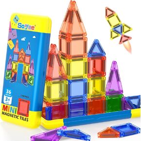 Mini Magnetic Tiles Travel Toddler Toys with Metal Tin Portable STEM Building Kids Toys for 3 4 5 6 7 8+ Years Old Boys & Girls & Birthday Gifts