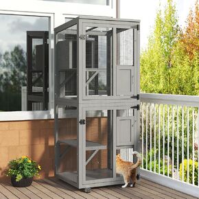 Cat Catio Outdoor Learniggy ، 4 Tiers Cat Playen Catio مع عجلات ، صندوق استراحة ، سقف مقاوم للماء ، لوحة كبيرة من أشعة الشمس ، قفص منزل أليف كبير مع أسفل الخشب القابل للإزالة وطبقة PVC سهلة نظيفة