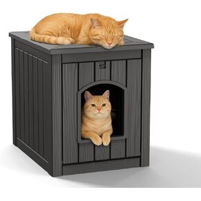 DRATO Outdoor Cat House - Weatherproof Resin Cat Houses for Outdoor Cats, Durable & Insulated Shelter for Garden, Patio, or Backyard