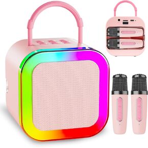 Mini Karaoke Machine for Kids Girls： Portable Bluetooth Karaoke Machine with 2 Wireless Mics and Light for Family Home Party - karaoke Speaker Toys Birthday Gifts for age 3,4,5,6,7,8＋Years Old Toddler