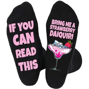 Funny Socks for Men and Women - Cocktail Birthday Gifts, Strawberry Daiquiri Socks - Gifts for Cocktails Lovers - Stocking Stuffers Black Socks