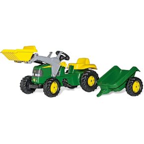 rolly toys John Deere Pedal Tractor with Working Front Loader and Detachable Trailer, Youth Ages 3+