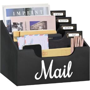 Rustic Mail Organizer Letter Sorter for Counter, Mail Holder Desktop File Organizer Holder, Countertop Desk Office Accessories Organizer for File Letter Paper Folder, White Wooden Desk Organizer