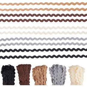 PH PandaHall 150 Yards Rick Rack Wave Ribbon 7mm Wave Bending Fringe Trim, 5 Earth Colors Wide RIC Rac Trim Zig Zag Braid Trim Fabric Webbing for Sewing Clothes Gift Wrapping Home Party Decor