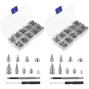 OKYMOTOR 359 PCS Punk Spikes and Studs Kit,8 Sizes Cone Spikes Sizes Cone Spikes,Metal Tree Spikes Studs for Leathercraft,Punk Style Clothing Accessories DIY Craft Decoration