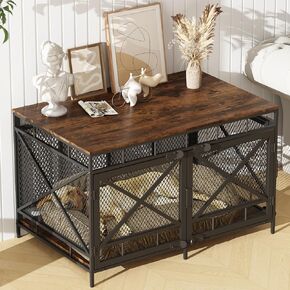 Dog Crate Furniture, Dog Kennel for Small Medium Large Breed, Heavy Duty 43" Large Corner Dog Crate, Indoor Pet Cage with Side Door (Retro Brown) (Retro Brown)