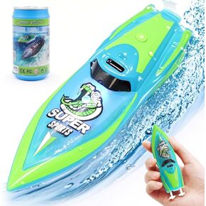 Mini Remote Control Boat RC Boat 2.4Ghz 360 Rotating LED Light bulit-in Rechargeable Battery Pool BathtubToys Remote Control Boats for Kids 8-12 Years Birthday Gift Green