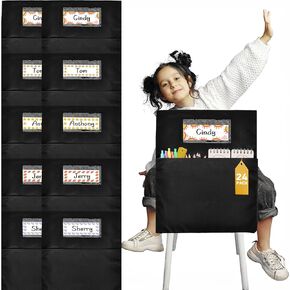 24 Pcs Classroom Chair Pockets, 19.49 x 15.94 inch Chair Pockets for Classroom, Seat Sacks for Classroom Chairs, Buddy Pocket, Chart Seat Back Organizer with Name Tag