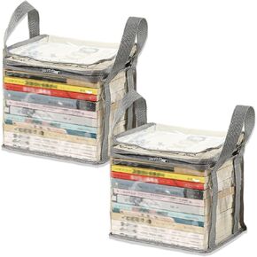 2PCS Clear Book Storage Bag Plastic Comic Books Organizer Collapsible Book Display Case with Lid and Lifting Handle for Books Used Toys 38x24x32cm/15x9x13inches