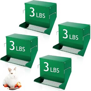 Maxcheck 4 Pcs Rabbit Feeder for Cages Small Animal Food Dispenser with Lid Metal Rabbit Feeders Outside for Guinea Pig (4.7 Inches)