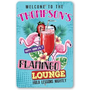 Personalized Flamingo Lounge Sign - Great Bar Decor and Outdoor Patio Display, Summer Porch Decoration, Swimming Pool Accessories and Cocktail Signs, 8x12 or 12x18 Durable Colorful Metal Sign