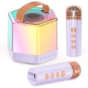 AIDELF Mini Karaoke Machine for Kids - Portable Bluetooth Karaoke Speaker with 2 Wireless Microphones and Party Lights Toy Ages 3-12+,Birthday Gifts for Girls Boys Family Home Party