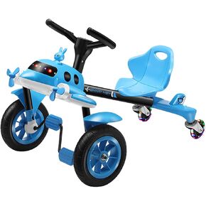 Ride on Drift Car for Kids 3+, Children Pedal Airplane Car with Music & Flashing Wheels, 2-Position Adjustable Seat Front to Back, Drifting Go Kart for Boys and Girls,Red