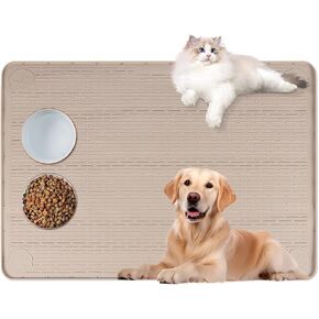 Cat Food Mat, 40" x 28" Extra Large Silicone Pet Feeding Mat with Raised Edge Pet Placemat for Food and Water Bowl Non-Slip, Easy to Clean, Floor Protection (Grey)