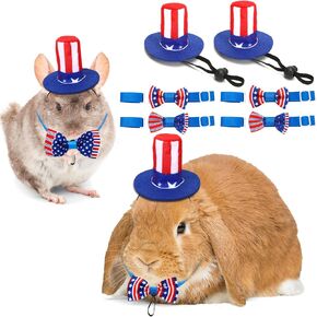6 Pcs Pet Independence Day Costume, July 4th American Flag Hat and Tie for Hamsters Lizards Parrots and Other Similar Small Pet Costumes