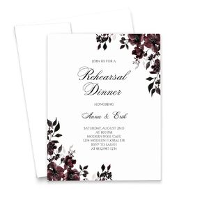 Gothic Wedding Rehearsal Dinner Invitations With Envelopes, Halloween Themed Rehearsal Dinner Invitations Custom, Dark Floral Rehearsal Dinner Invites Cards, Your Choice of Quantity and Envelope Color